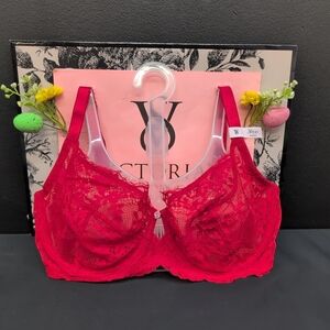 Victoria's Secret Dream Angels Unlined Lace Full Cup Bra 36DD Bright Vermillion